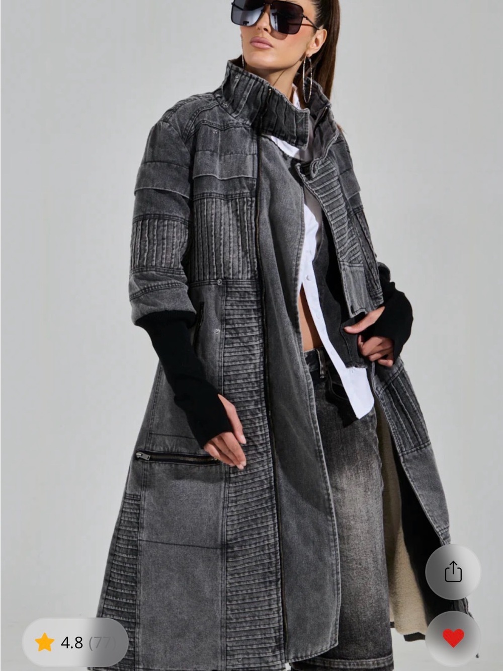 AKIRA Washed Gray Patchwork Trench Coat.
